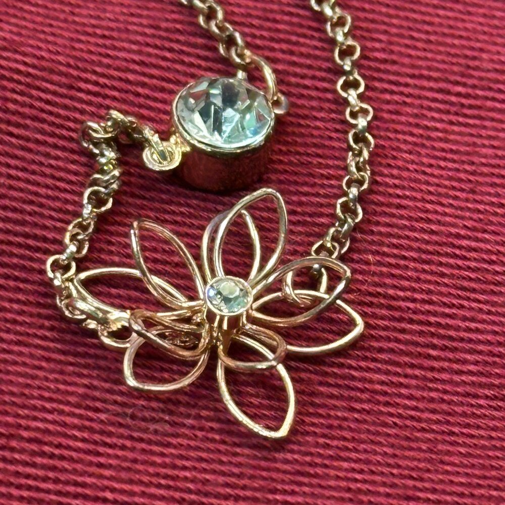 C1946 Long Gold-Tone Flower & Clear Crystal Station Necklace - Picture 15 of 15